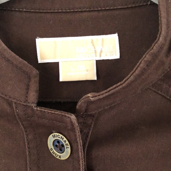 MICHAEL Michael Kors Brown Cotton/Spandex Stand Up Collar Button Front Jacket L - Picture 2 of 6